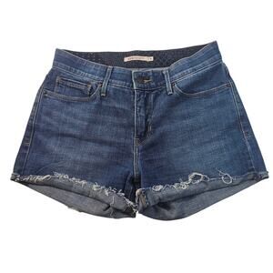 525 perfect waist straight raw hem cuffed denim distressed jean shorts 6 levis